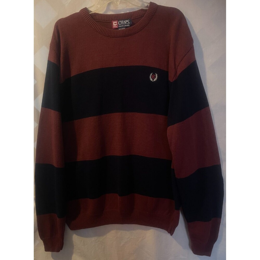 Vintage 90's Y2K CHAPS RALPH LAUREN Striped Knit Sweater Crested Logo Men's L